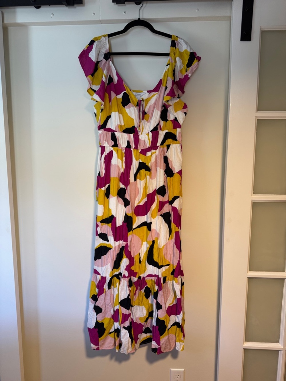 Summer Floral Midi Dress in Pink, Yellow & Black